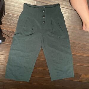 Green wide leg pants with button detail